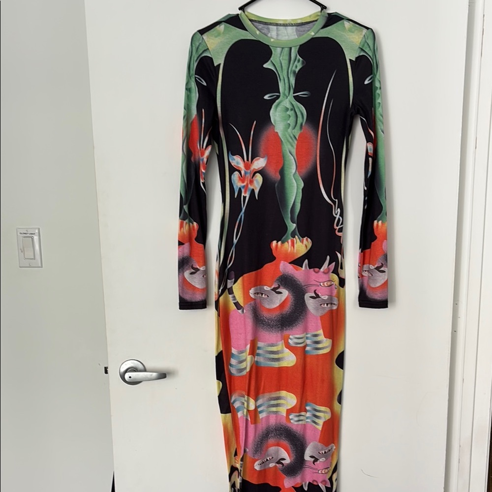 SKIMS Black and Green Bodycon Long Sleeve Dress